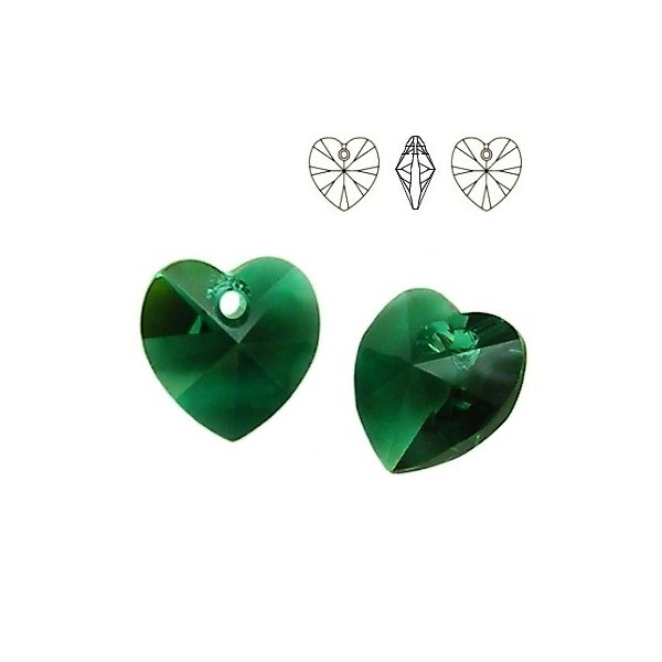 Pandantiv din Argint cu elemente Swarovski Heart 14mm Emerald